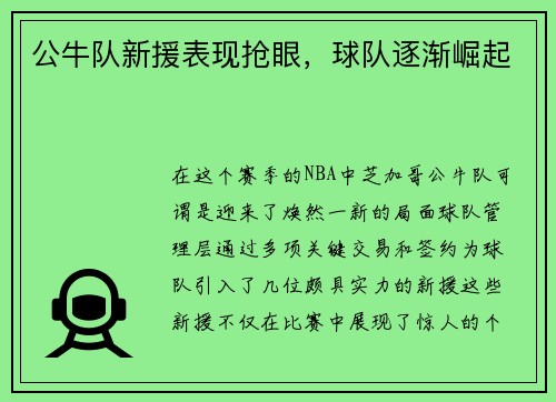 公牛队新援表现抢眼，球队逐渐崛起